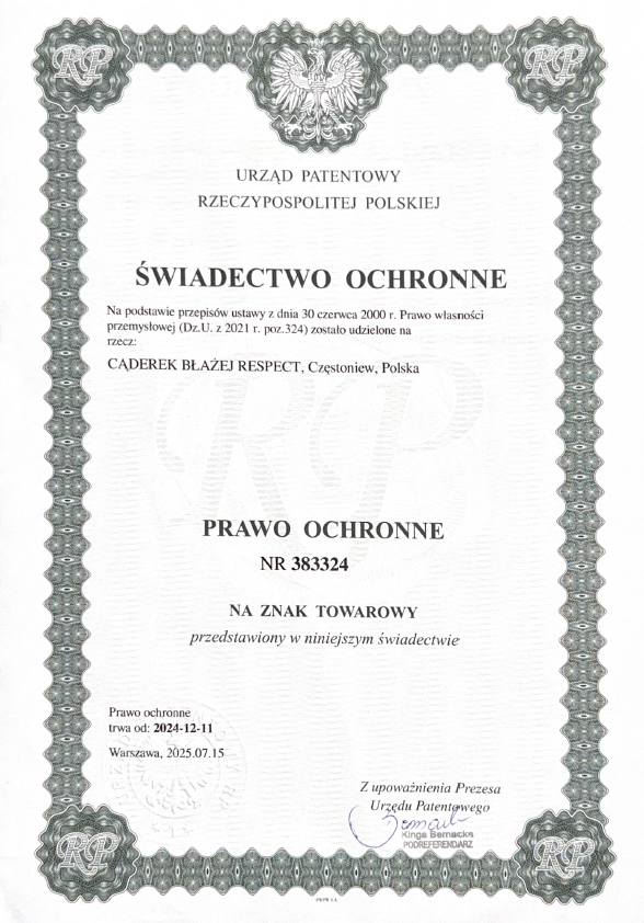 Świadectwo ochronne nr 383324 - Prawo ochronne RP ICEKILLER